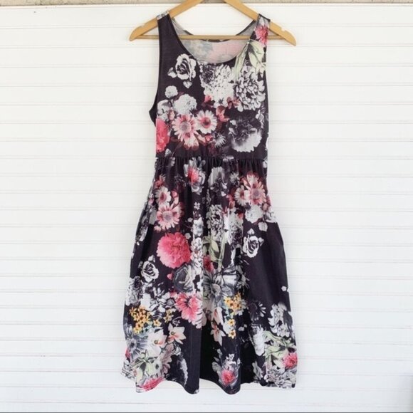 Black Pink Floral Tank Top Dress Women’s M - Picture 1 of 7